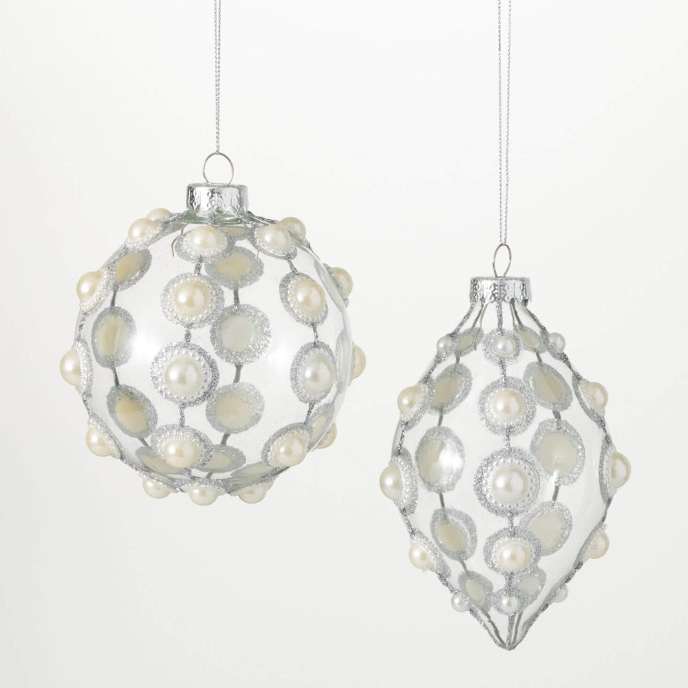 Clear with Pearls Glass Ball Ornament