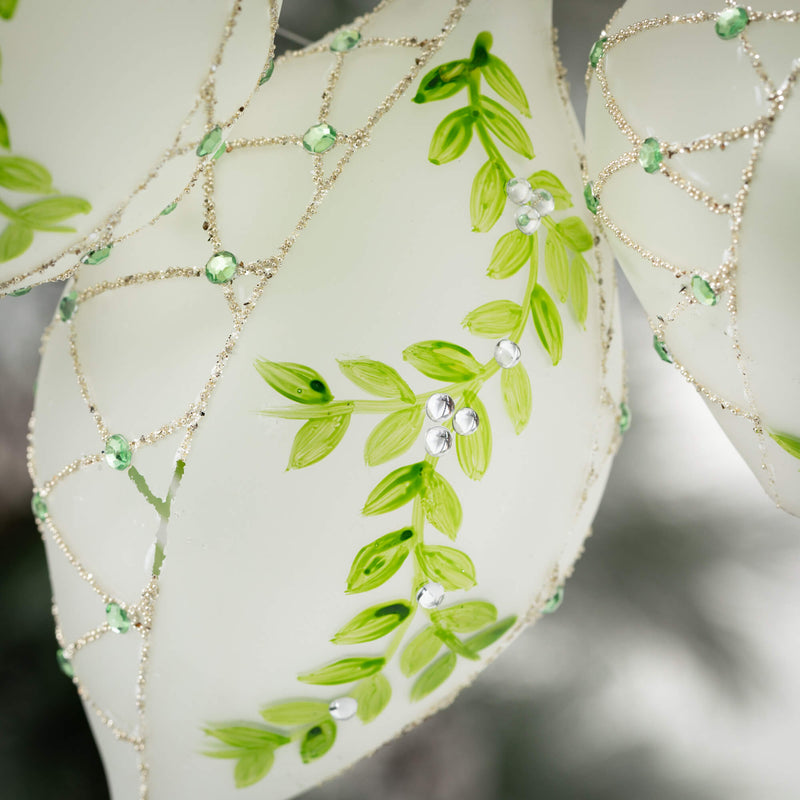 Grean Botanical Leaf Beaded Glass Ornament