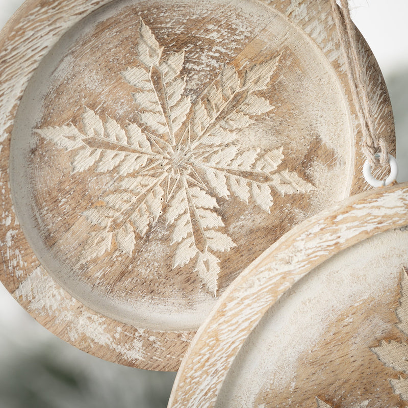 Round Wooden Snowflake Ornaments
