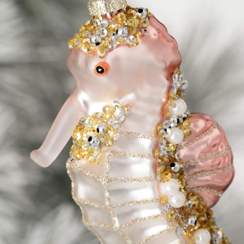 Beaded Seahorse Glass Ornament  | Putti Christmas Drcorations 