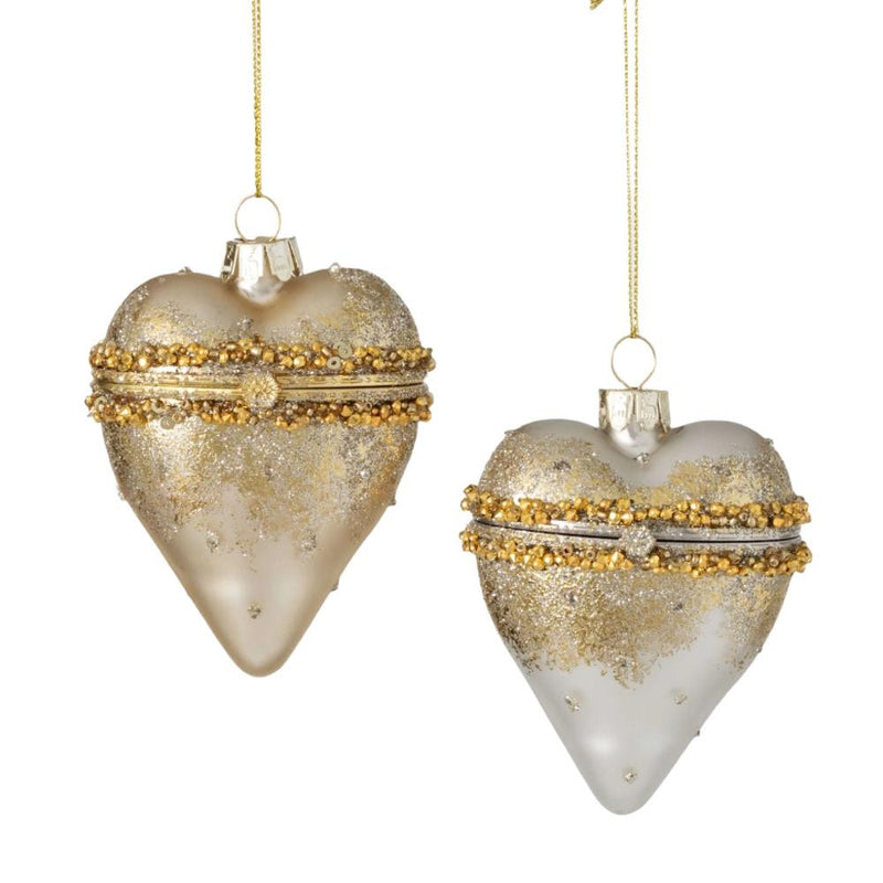 Gold Glass Heart Trinket Box Ornament | Putti Christmas Decorations 