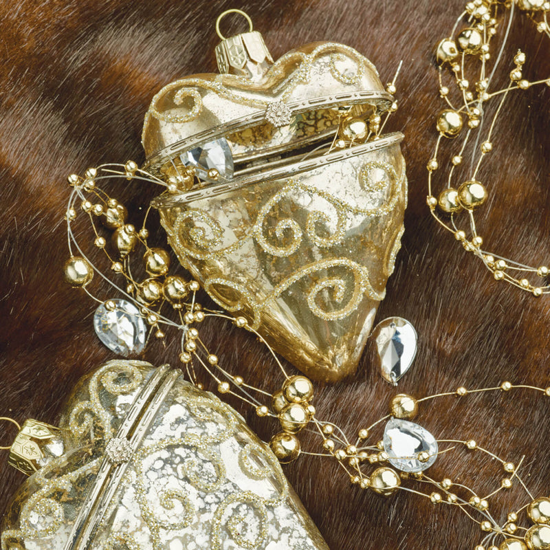 Gold Glass Heart Trinket Box Ornament | Putti Christmas Decorations