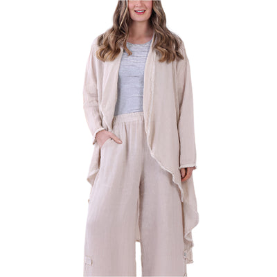 Oversized Open Front Fringed Linen Cardigan | Putti Fine Fashions