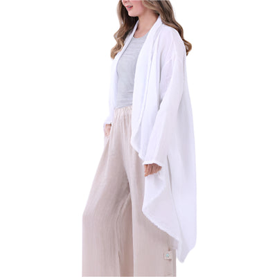 Oversized Open Front Fringed Linen Cardigan | Putti Fine Fashions