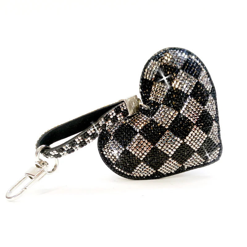 Black Checkmate Crystal Heart Charm | Putti Fine Fashions 