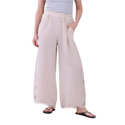 Raw Edge Wide Leg Solid Linen Trouser