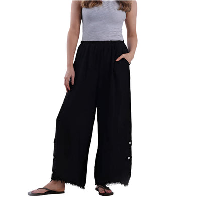 Raw Edge Wide Leg Solid Linen Trouser
