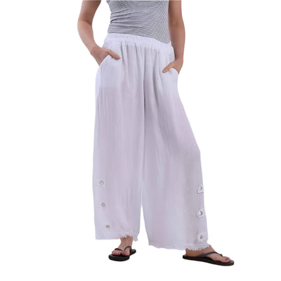 Raw Edge Wide Leg Solid Linen Trouser
