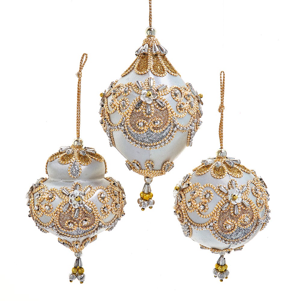 Fabric Beaded Taupe Gold Silver Ornament