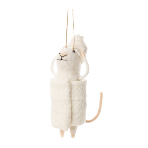 Spa Mouse in Towel Felt Ornament | Putti Christmas Decorations 