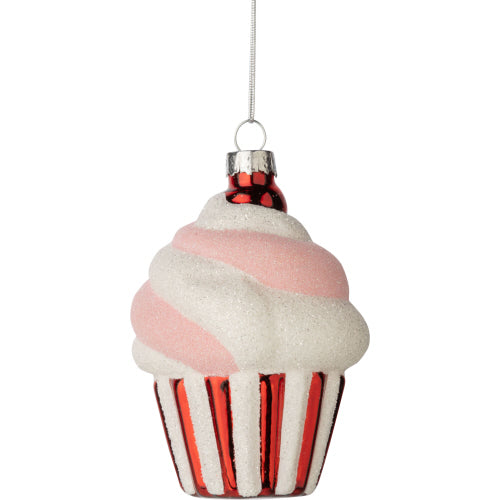 Cupcake with Red and White Case Glass Ornament | Putti Christmas Decorations 