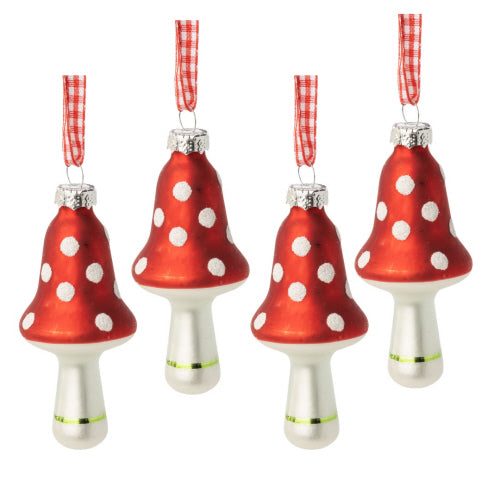 Mushroom Glass Ornaments - set of 4 | Putti Christmas Decorations 