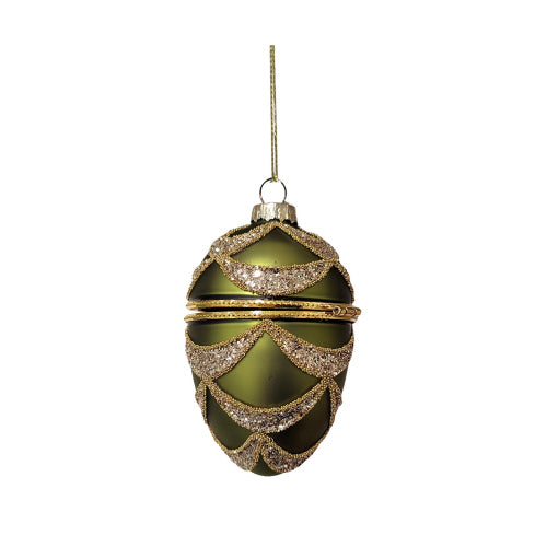 Green with Gold Swags Glass Egg Trinket Ornament