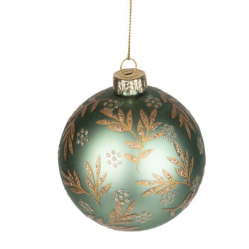 Pale Green Glass Ball Ornament with Gold Branches | Putti Christmas 