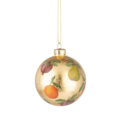 Fruit Motif Gold Foil Glass Ball Ornament