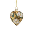 Magnolia on Gold Foil Glass Heart Ornament  | Putti Christmas Celebrations