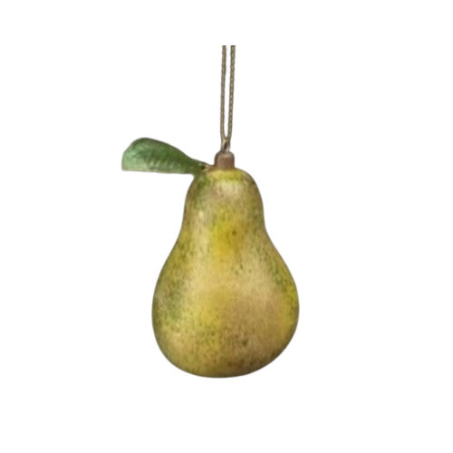 Painted Resin Pear Ornament with Leaf | Putti Christmas Decorations 