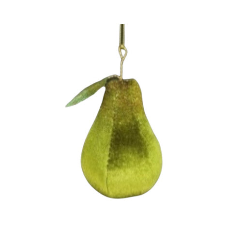 Velvet Pear Ornament with Metal Leaf | Putti Christmas Decorations 