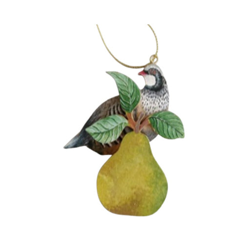 Wood Partridge and Pear Ornament | Putti Christmas Decorations 