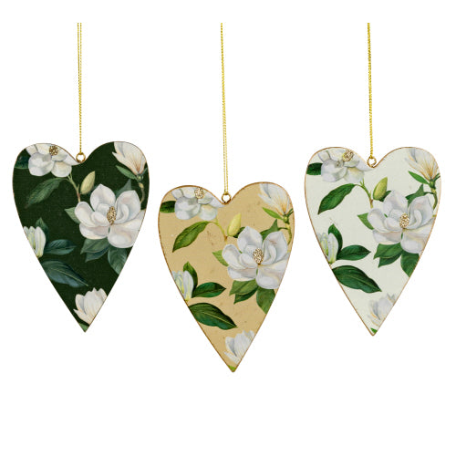Screen Printed Magnolia Wood Heart Ornament | Putti Christmas Celebrations 
