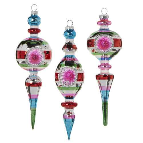 Retro Striiped Vintage Finial Glass Ornament