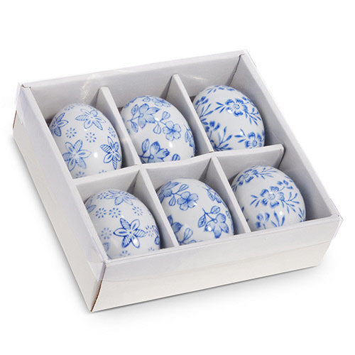 Blue Floral Eggs - box set of 6