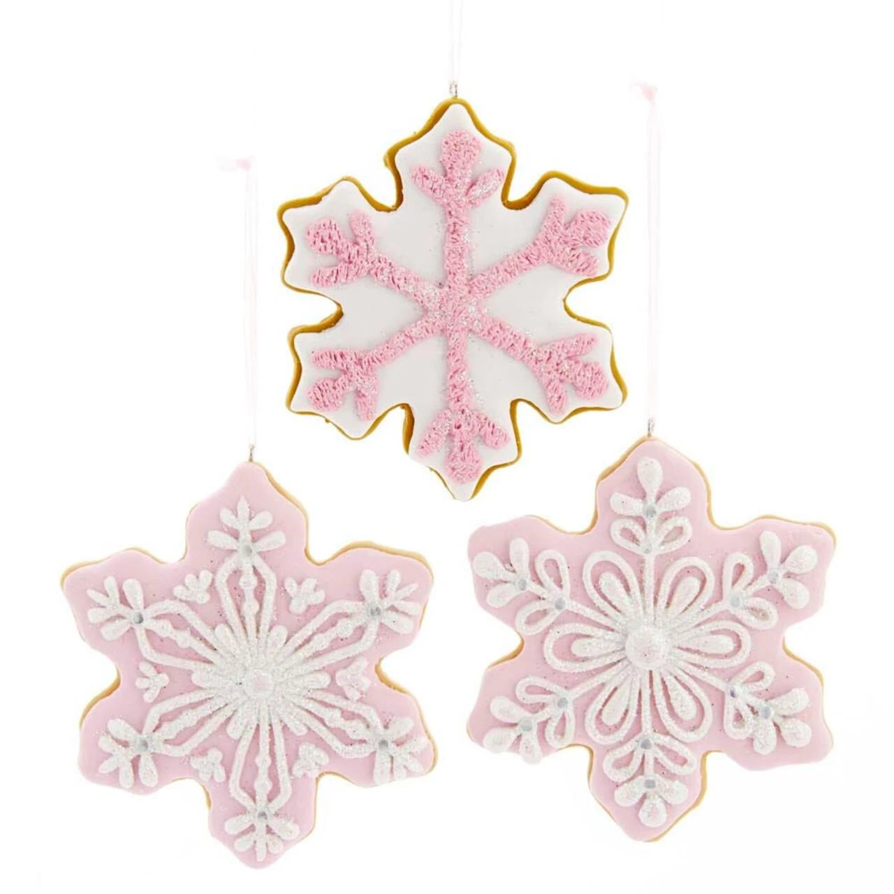 Kurt Adler Pink and White Cookie Snowflake Ornaments