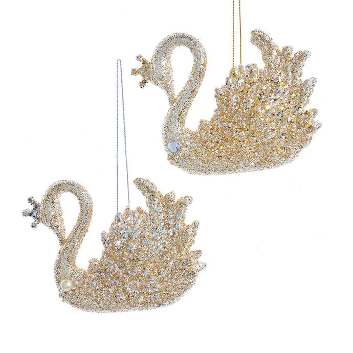 Platinum Glittered Acrylic Swan Ornament  | Putti Christmas 