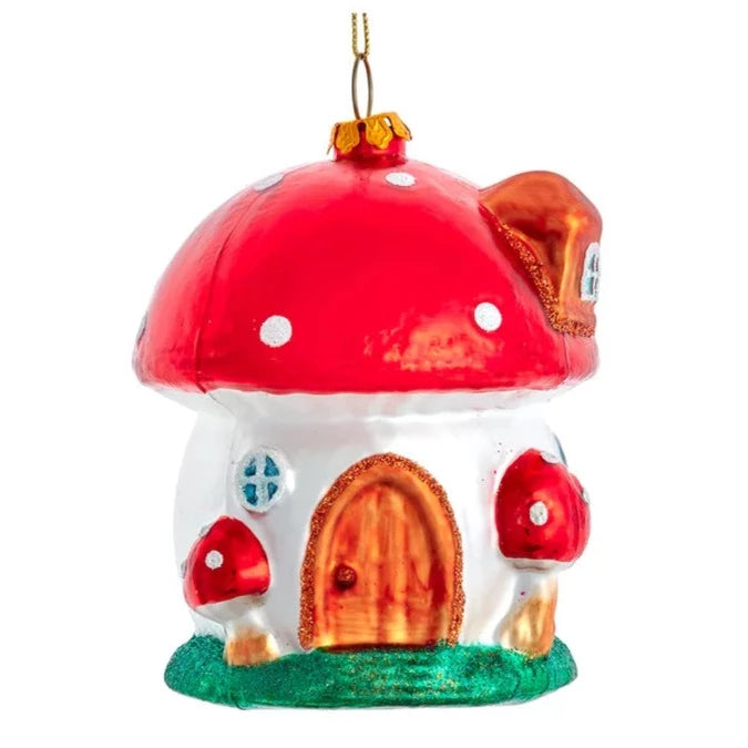 Kurt Adler Toadstool House Glass Ornament