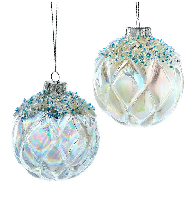 White & Clear Glittered Ball Ornaments