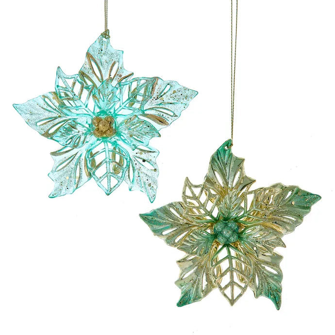 Aqua & Gold Acrylic Poinsettia Ornaments | Putti Christmas Decorations 