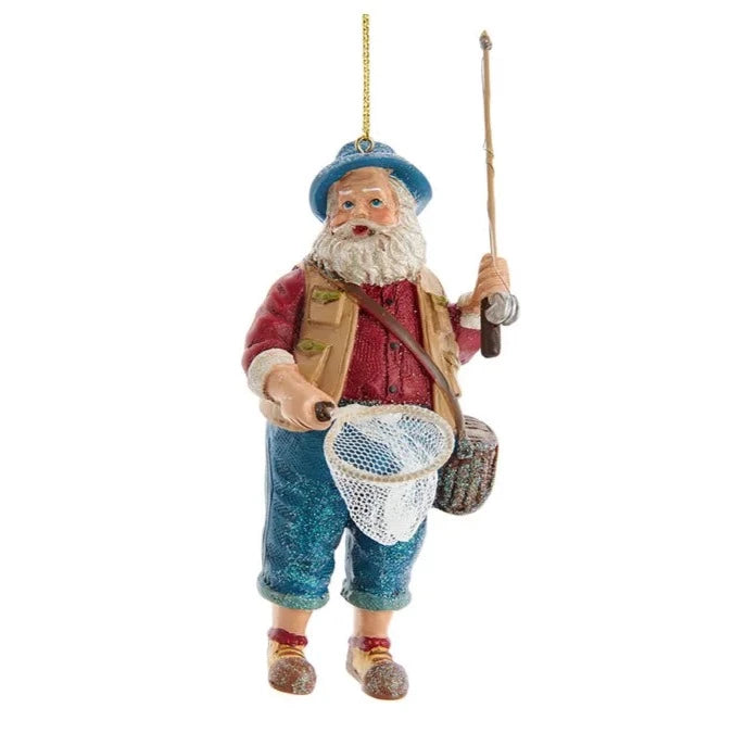 Fishing Santa with Rod Ornament | Putti Christmas Decorations 