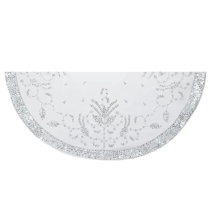 Silver Hand Embroidery Tree Skirt | Putti Christmas Decorations 