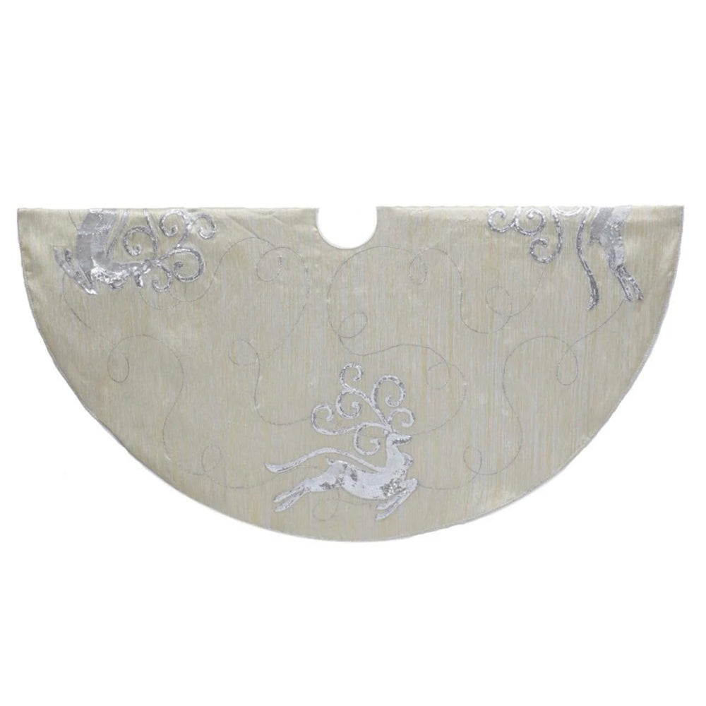 Kurt Adler Light Gold Tree Skirt with Reindeer | Putti Christmas
