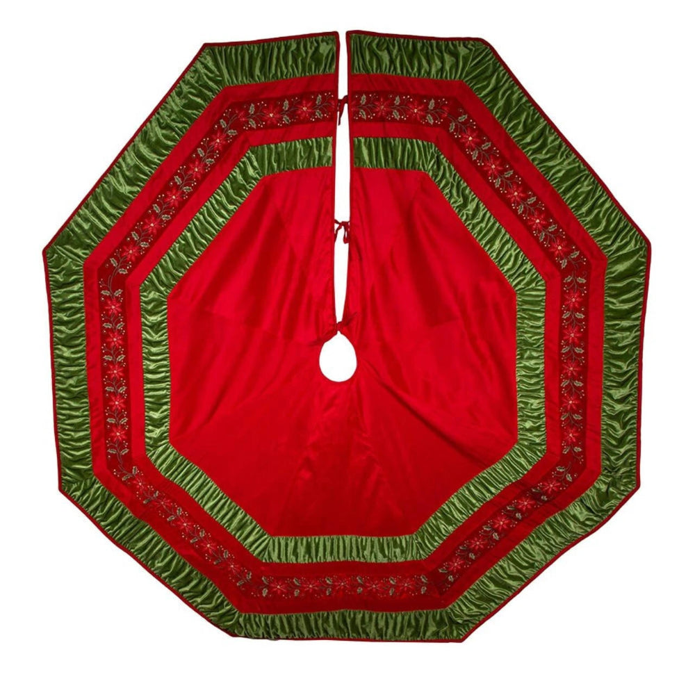 Kurt Adler Red & Green Gathered Border Large Tree Skirt | Putti Christmas