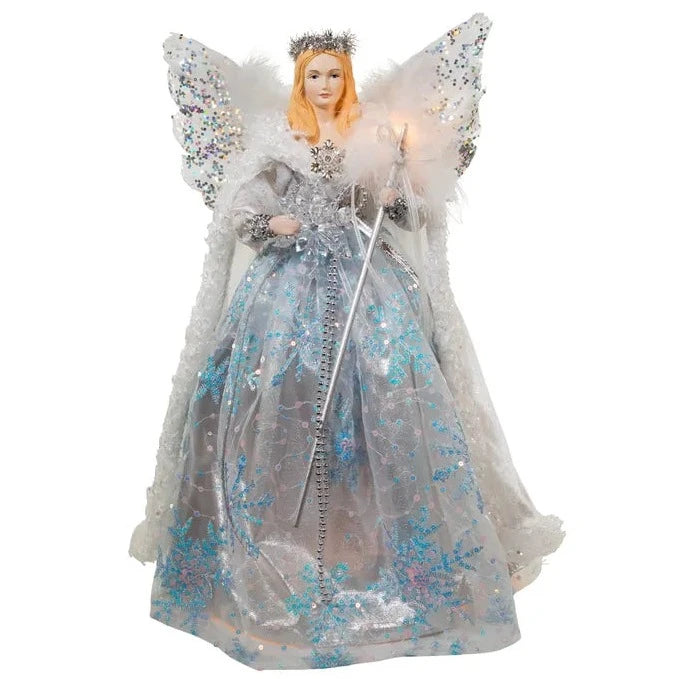 10-Light Iridescent White and Silver and Lavender Blue Angel Treetop
