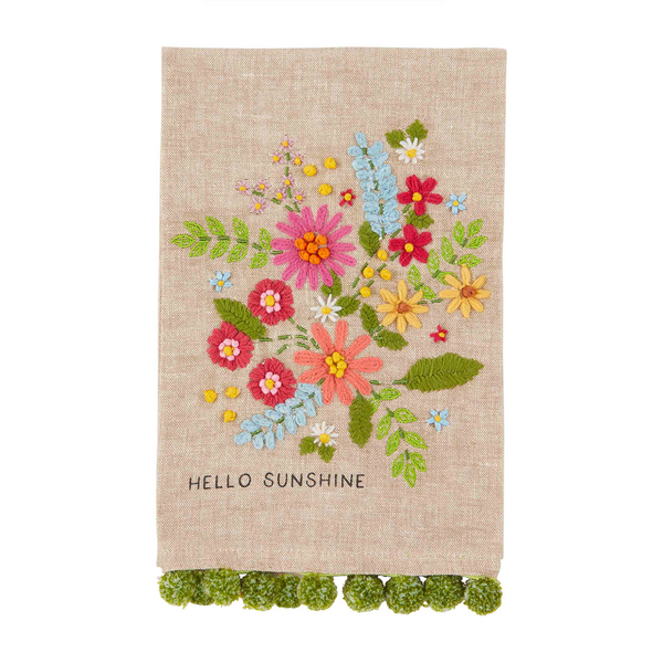 :Hello Sunshine" Floral Pom Pom Hand Towel