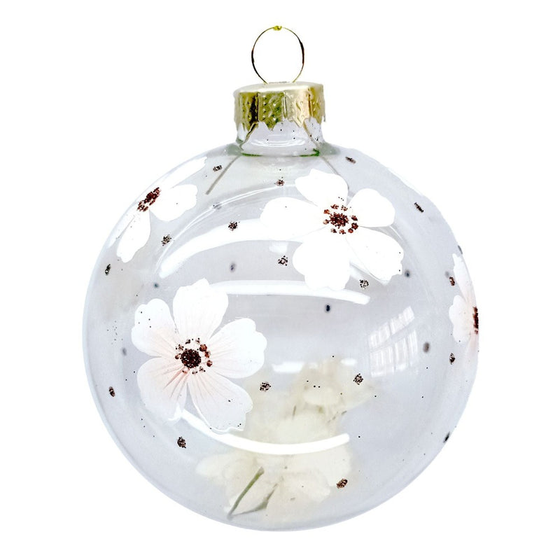 Clear with Pink Floral Glass Ball Ornament | Putti Christmas Decorations 