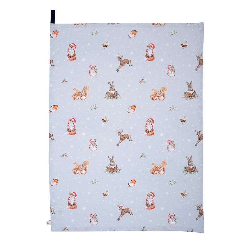 Winter Woodland Tea Towel - Blue