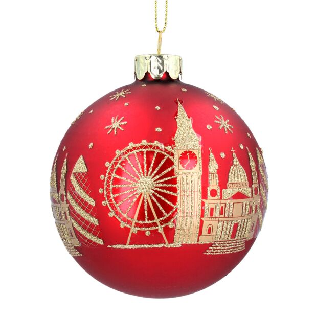 "London Scene" Matte Red Glass Ball Ornament