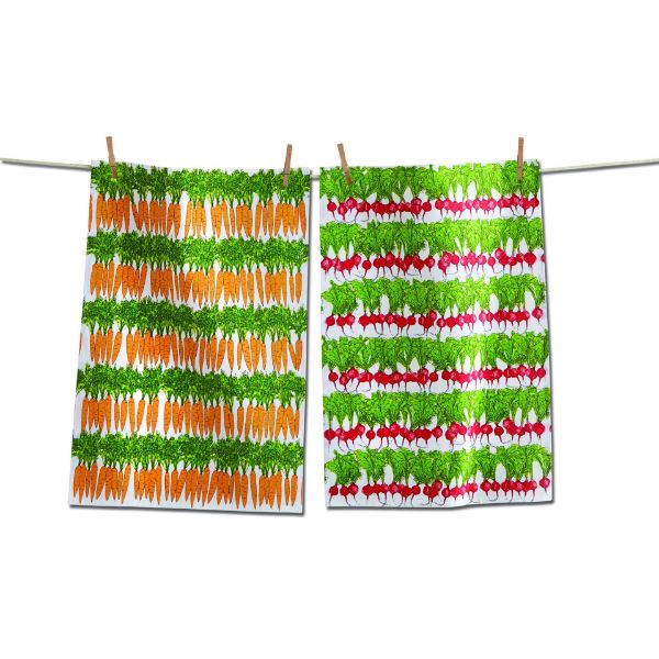 Farmers Market Veggie Dishtowel in Crate - set of 2