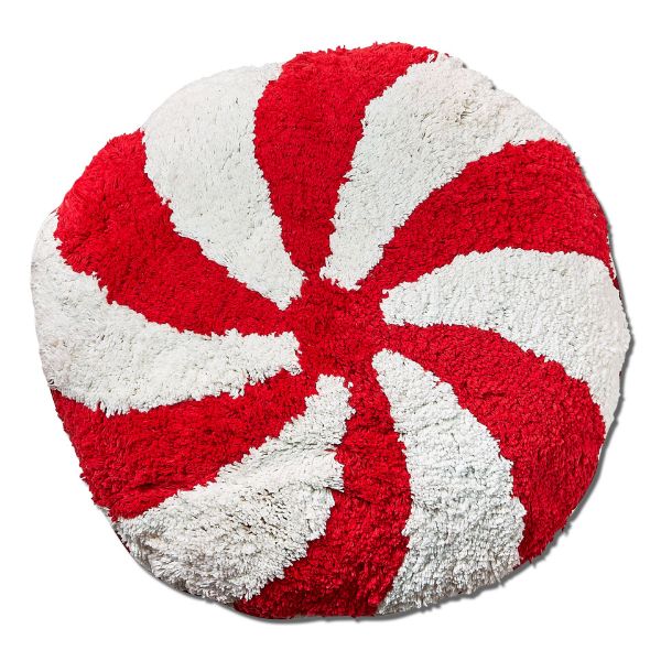 Red and White Round Peppermint Pillow | Putti Christmas Canada 