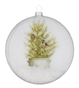 Potted Tree with Bird Glass Disc Ornament