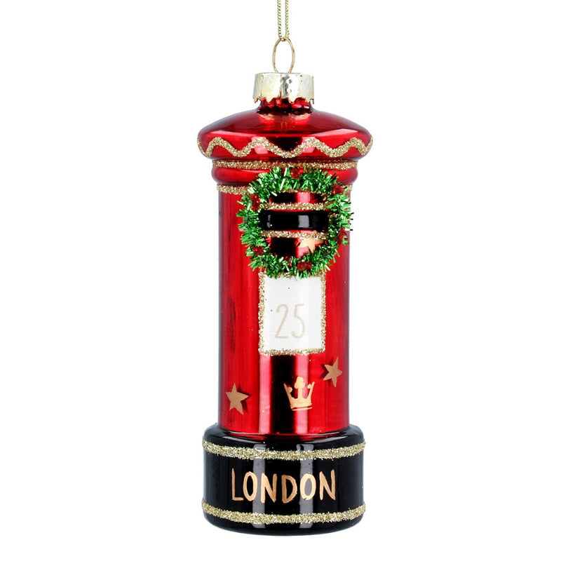 London Post Box with Wreath Glass Ornament
