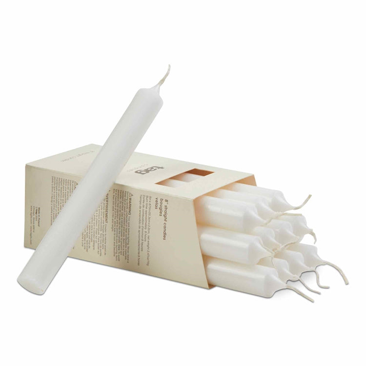 White Straight Candles 8"