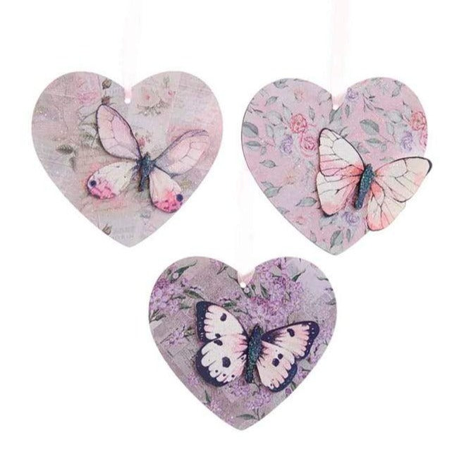 Blush Boho Chic Wooden Heart With Butterfly | Putti Christmas 