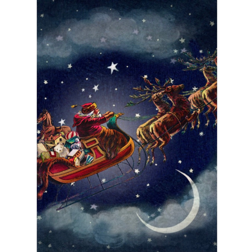 Madame Treacle Santa and Sleigh Christmas Card | Putti Fine Furnishings 