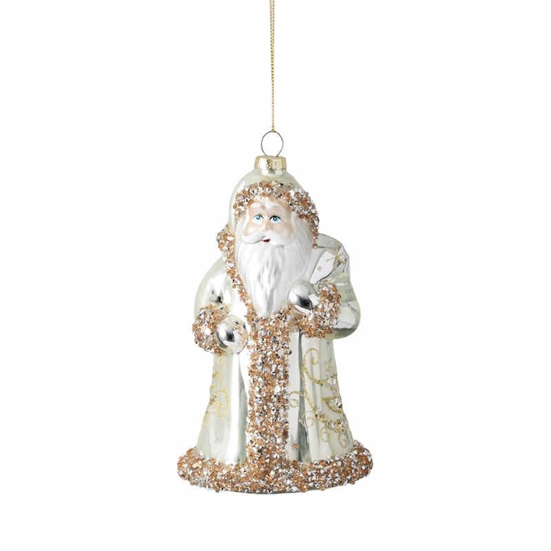 Sullivans Ivory Glittered Glass Santa Ornament | Putti Christmas 