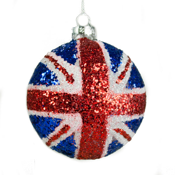 Glitter Union Jack Glass Ball Ornament