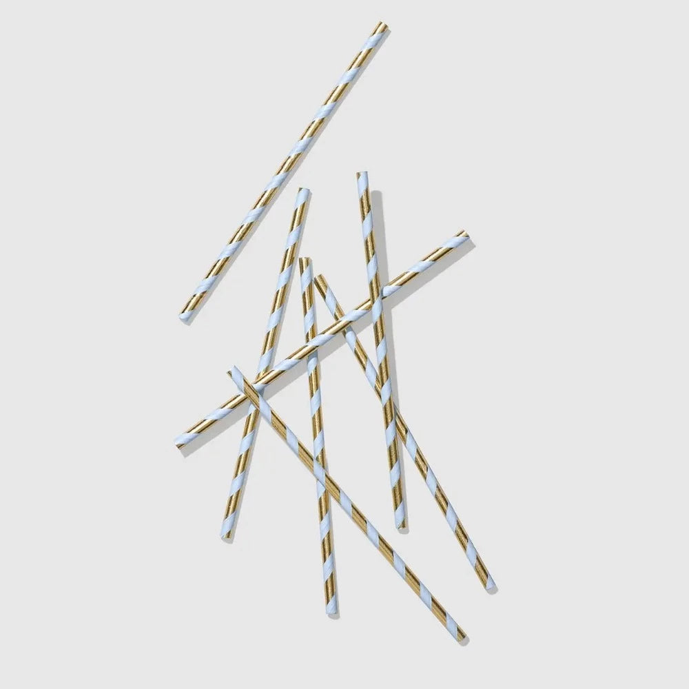 Blue and Gold Paper Straws | Le Petite Putti Party Supplies 